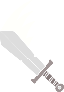 Düz renkli çizgi film. Bir insan tarafından çizilmiş sallanan kılıç.