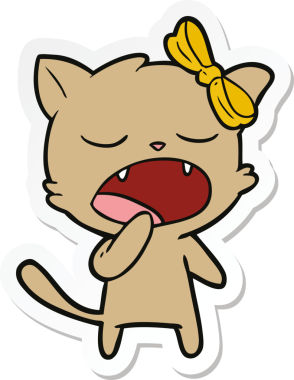 Bir insan tarafından çizilmiş esneyen bir kedinin çıkartması.