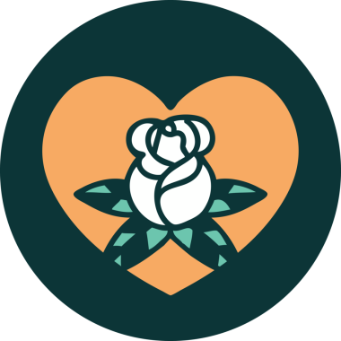 Bir insan tarafından çizilmiş kalp ve çiçeklerin ikonik dövme şekli