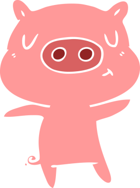 Düz renkli çizgi film içerikli domuz insan tarafından çizilmiş.