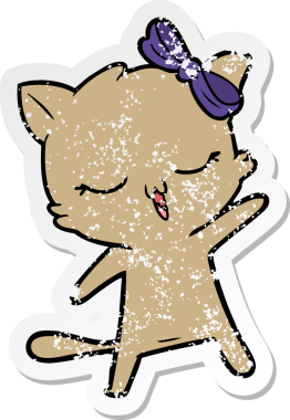 Bir insan tarafından kafasında fiyonk olan çizgi film kedisinin sıkıntılı çıkartması.