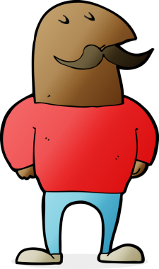 Bir insan tarafından çizilmiş bıyıklı kel bir adam.