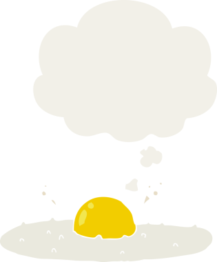 Düşünce baloncuklu çizgi film sahanda yumurta insan tarafından çizilmiş.