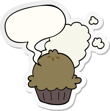 Bir insan tarafından çizilmiş baloncuk çıkartmalı şirin bir çizgi film pastası.