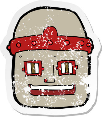 Bir insan tarafından çizilmiş robot kafanın gerilimli retro yapıştırması