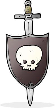 Bir insan tarafından çizilmiş kafatası ve kılıç.