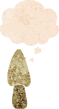 Düşünce baloncuklu çizgi film mantarı grunge sıkıntılı retro desen bir insan tarafından çizilmiş