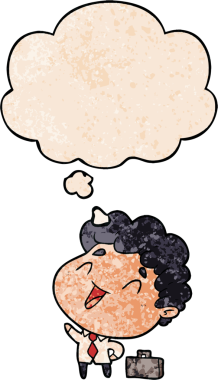 Bir insan tarafından çizilmiş grunge desenli düşünce baloncuğu olan çizgi film işadamı.