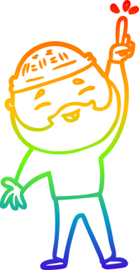 Bir insan tarafından çizilmiş mutlu sakallı bir adamın çizgi çizimi.