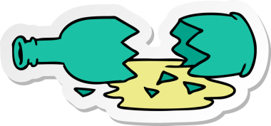 Kırık bir şişenin insan eliyle çizilmiş karikatürü.