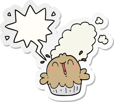 Bir insan tarafından çizilmiş baloncuk çıkartmalı şirin bir çizgi film pastası.