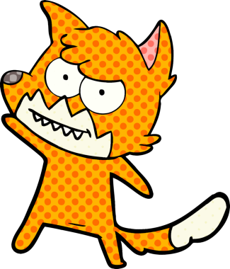 Bir insan tarafından çizilmiş sırıtan tilki çizgi filmi.