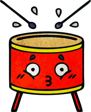 Bir insan tarafından çizilmiş eski grunge desenli davul karikatürü.