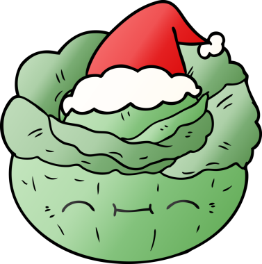 Bir insan tarafından çizilmiş Noel Baba şapkası giymiş bir lahananın gradyan çizimi.