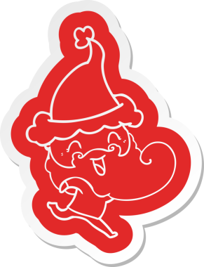 Bir insan tarafından çizilmiş Noel Baba şapkası giyen mutlu sakallı adamın düz renkli çıkartması.