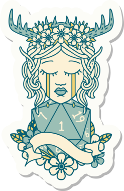 Ağlayan bir Elf Druid karakterinin çıkartması. Doğal bir insan tarafından çizilmiş.