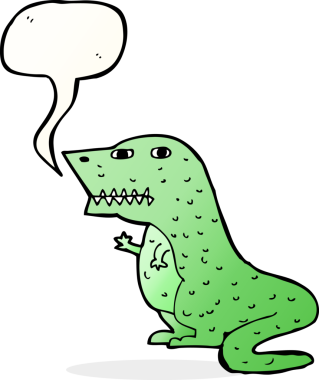 bir insan tarafından çizilmiş konuşma baloncuklu bir dinozor.