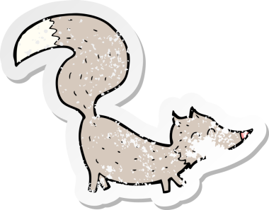 Bir insan tarafından çizilmiş küçük bir kurdun gerilmiş çıkartması.