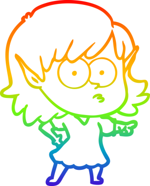 Gökkuşağı gradyan çizgi çizimi bir insan tarafından çizilmiş bir elf kızı