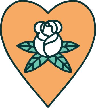 Bir insan tarafından çizilmiş kalp ve çiçeklerin ikonik dövme şekli