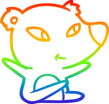 Gökkuşağı gradyanı çizimi. Bir insan tarafından çizilmiş şirin bir ayı çizgi filmi.