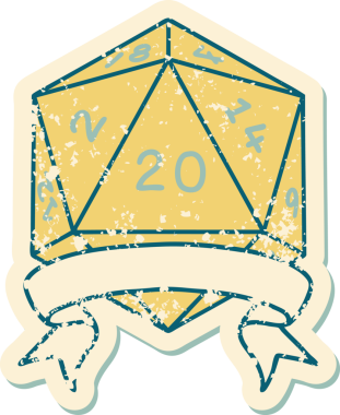 Retro Dövme Biçimi Doğal 20 kritik vuruş D20 zar bir insan tarafından çizildi