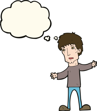 Bir insan tarafından çizilmiş düşünce balonlu endişeli bir adam.