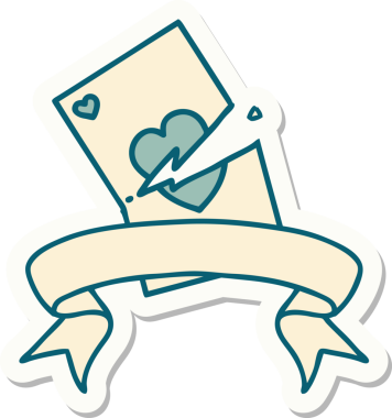 Bir insan tarafından çizilmiş yırtık bir kartın pankartıyla dövme stili etiketi