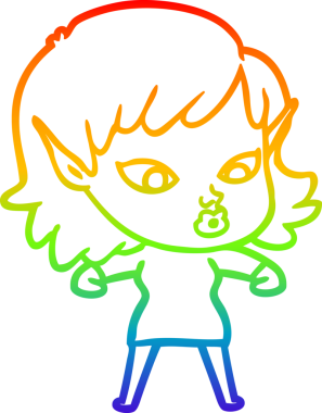 Gökkuşağı gradyan çizgisi bir insan tarafından çizilmiş güzel bir elf kızı çizimi