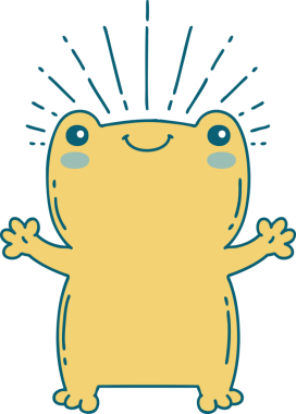 Bir insan tarafından çizilmiş geleneksel dövme stili mutlu kurbağanın çizimi