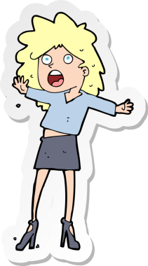 Bir insan tarafından çizilmiş topuklularla yürüyen bir karikatür kadının çıkartması.