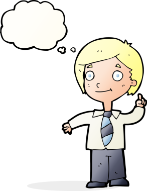 Çizgi film çocuğu soruyu bir insan tarafından çizilmiş düşünce balonuyla cevaplıyor.