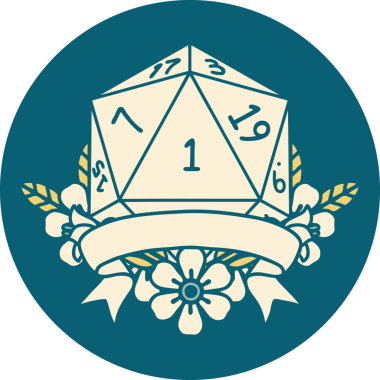 Retro Dövme Biçimi Doğal Bir d20 zar bir insan tarafından çizildi