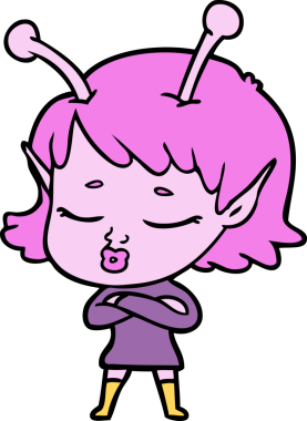 Bir insan tarafından çizilmiş sevimli uzaylı kız çizgi filmi.