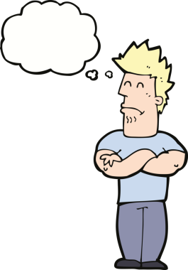 Bir insan tarafından çizilmiş düşünce baloncuğu olan somurtkan bir adam.