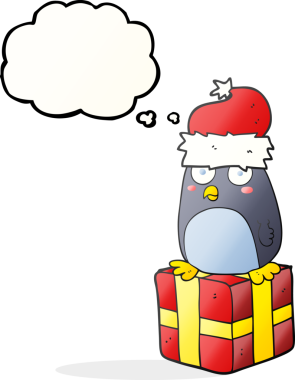 Bir insan tarafından çizilmiş serbest çizim balon karikatür noel pengueni.