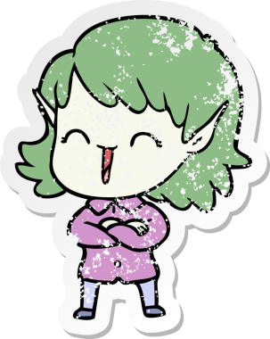 Bir insan tarafından çizilmiş karikatür elf kızının sıkıntılı çıkartması.