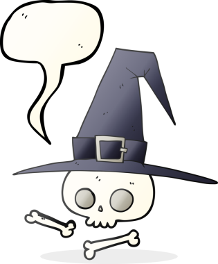 Bir insan tarafından çizilmiş kafatası ile serbest konuşma balonu cadı şapkası