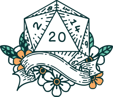 Retro Dövme Biçimi Doğal 20 D20 zar bir insan tarafından çizildi