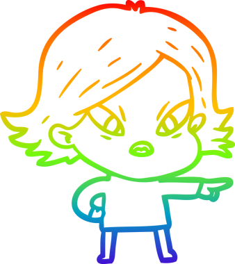 Çizgi film çizen gökkuşağı gradyanı bir insan tarafından çizilmiş stresli kadın.