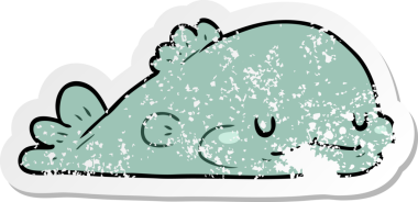 Bir insan tarafından çizilmiş karikatür balığının sıkıntılı çıkartması.