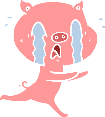 Ağlayan domuz düz renkli çizgi film bir insan tarafından çizildi.