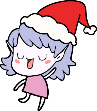 Bir insan tarafından çizilmiş Noel Baba şapkası takan bir elf kızının el çizimi.