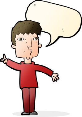 Bir insan tarafından çizilen konuşma baloncuğuyla yükselen çizgi film adamı.