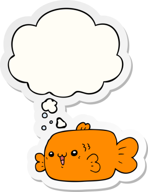 Düşünce baloncuklu karikatür balığı insan tarafından çizilmiş bir çıkartma.