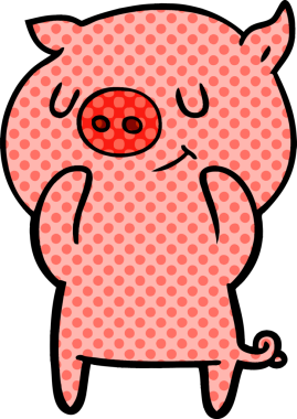 Bir insan tarafından çizilmiş mutlu çizgi film domuzu.