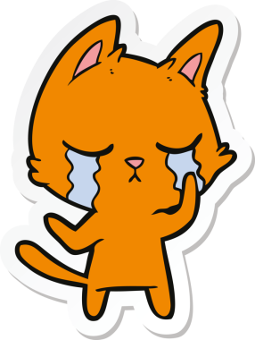 Bir insan tarafından çizilmiş ağlayan çizgi film kedisinin çıkartması.