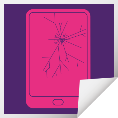 Kırık elektronik tablet kare soyma etiketi bir insan tarafından çizilmiş.