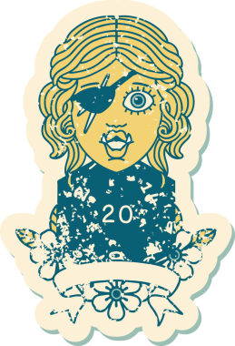 Retro Dövme Biçimi Bir insan tarafından çizilmiş 20 zarlı yarı ork düzenbaz karakter