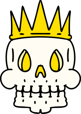 Bir insan tarafından çizilmiş bir taç giyen ürkütücü bir kafatası.